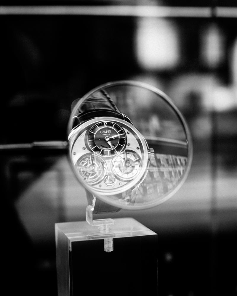 View through magnifying class of the watch face of Czapek place vendome