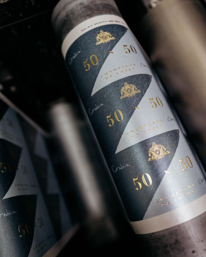 Champagne De Lozey 50 50 label being printed