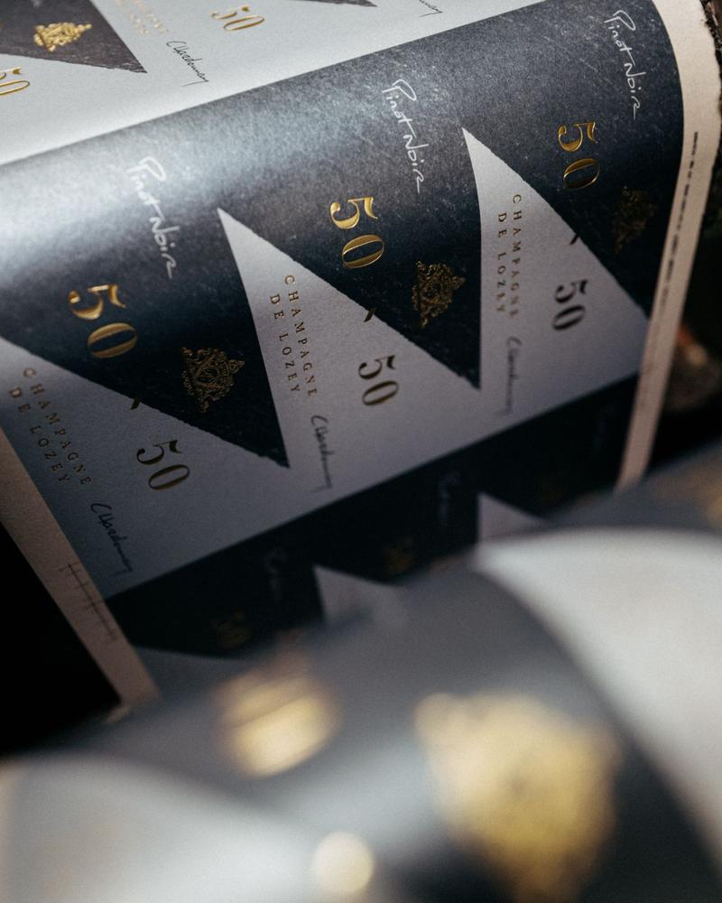 Champagne De Lozey 50 50 label being printed