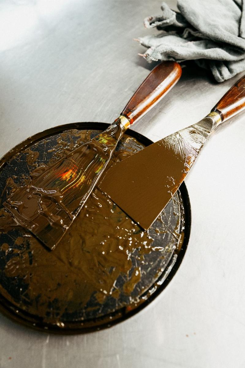 Close up of paint colour mixing at print shop