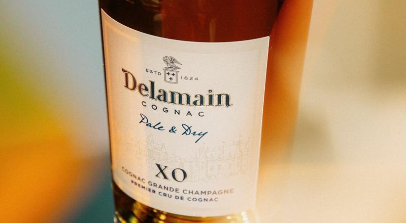 Close up of Cognac Delamain Pale and Dry label with colourful nuances