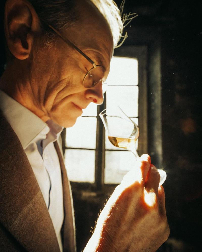 Delamain Cellar Master Charles Braastad smelling Cognac eaux-de-vie with eyes closed