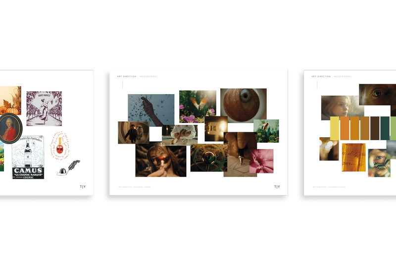 Mockup of TY Studio art direction moodboards for Cognac Delamain photography