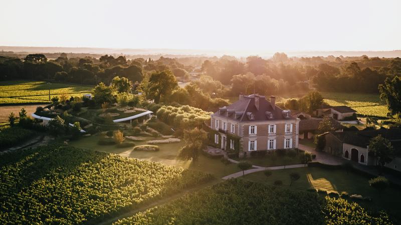 Drone aerial view of Château Haut-Bailly and new winery