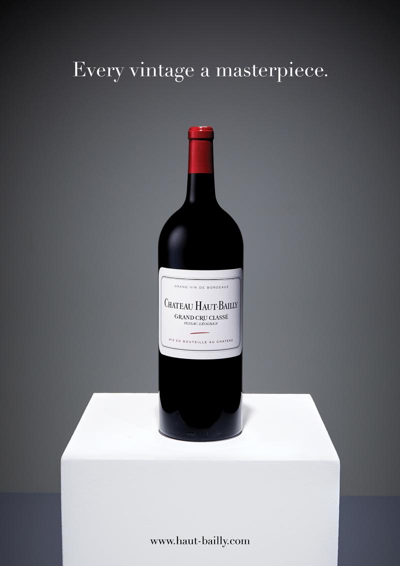 Haut-Bailly print advertising visual every vintage a masterpiece bottle in contemporary art museum