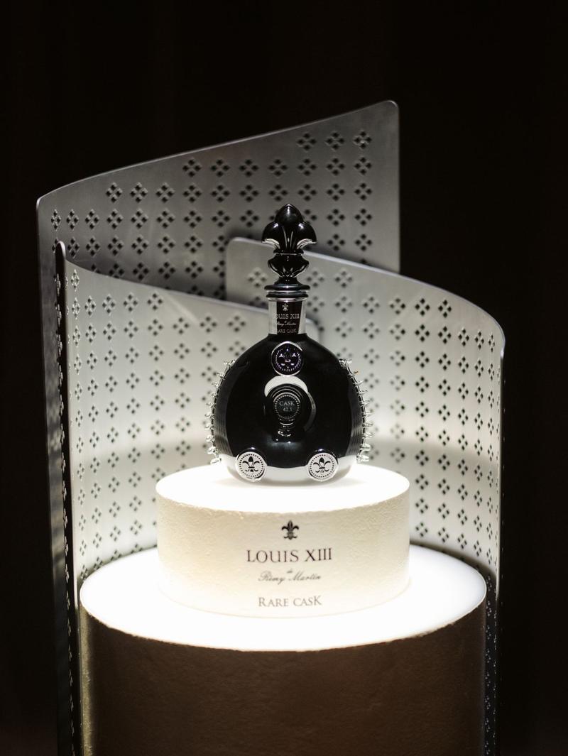 Louis XIII Rare Cask 42.1 on a podium at launch event