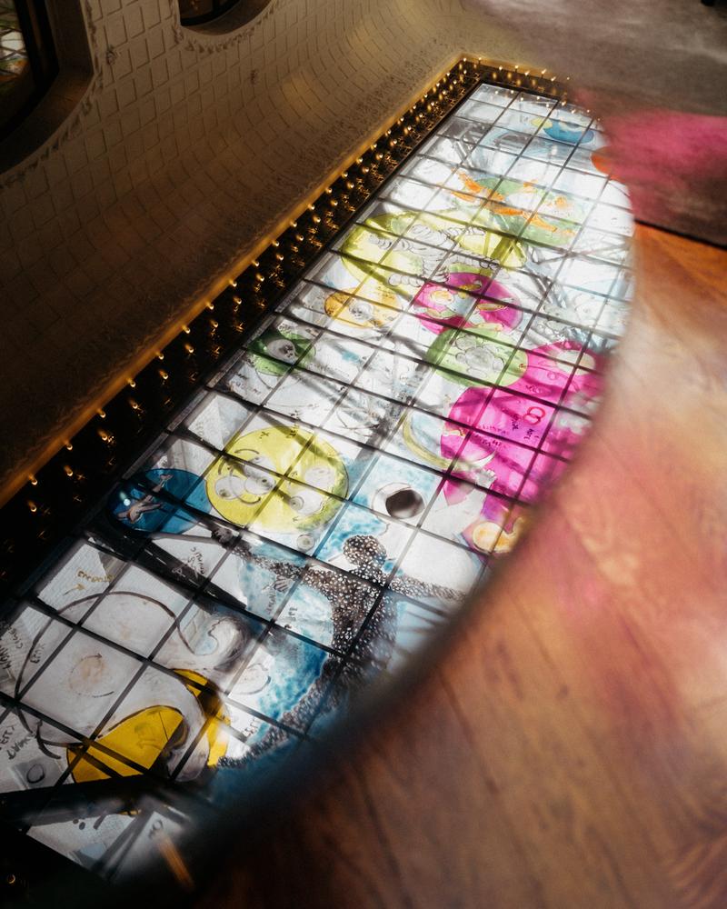 Reflection in table of glass ceiling of the salon Saint-Germain, Hotel Lutetia