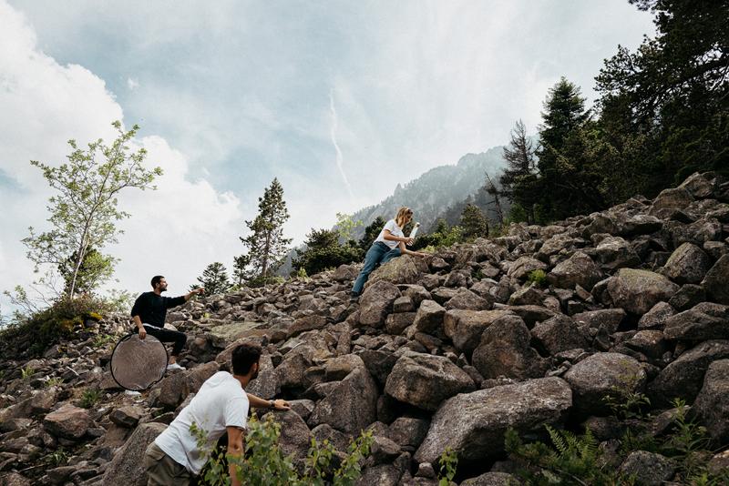 Behind the scenes of three people preparing the scene for Mamont Vodka photoshoot