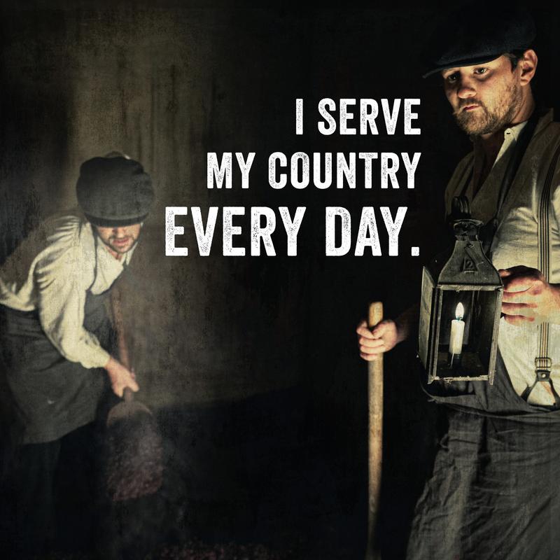I serve my country every day written over winemakers emptying wine vats